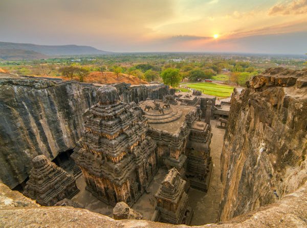 Kailasa Temple at Ellora Caves — sunset view of the monolithic rock-cut marvel